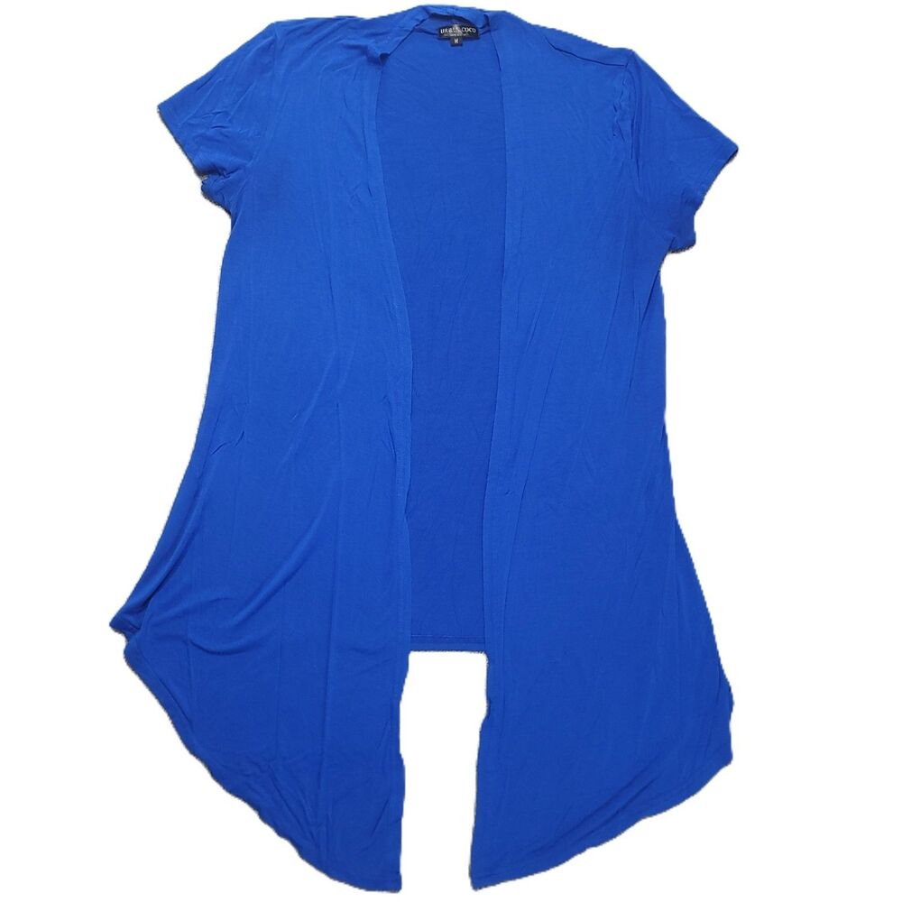 Urban Coco Womens M Waterfall Drape Cardigan Blue Short Sleeve Open Front Top